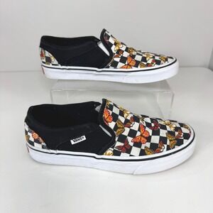 Vans Checkerboard Butterfly Slip On Sneakers Womens 8 Skater Y2K Black and White